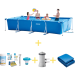 Intex Zwembad - Frame Pool - 450 X 220 X 84 Cm - Inclusief Ways Onderhoudspakket, Filterpomp & Grondzeil - Blauw