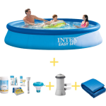 Intex Zwembad - Easy Set - 366 X 76 Cm - Inclusief Ways Onderhoudspakket, Filterpomp & Grondzeil - Blauw