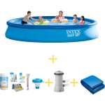 Intex Zwembad - Easy Set - 457 X 84 Cm - Inclusief Ways Onderhoudspakket, Filterpomp & Grondzeil - Blauw