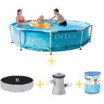 Intex Zwembad - Metal Frame - Strandzijde - 305 X 76 Cm - Inclusief Solarzeil, Filterpomp & Filter - Blauw