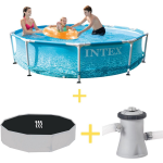 Intex Zwembad - Metal Frame - Strandzijde - 305 X 76 Cm - Inclusief Solarzeil & Filterpomp - Blauw
