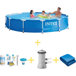 Intex Zwembad - Metal Frame - 366 X 76 Cm - Ways Onderhoudspakket, Filterpomp & Grondzeil - Blauw