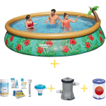 Bestway Zwembad - Fast Set - Paradijs Bloemen - 457 X 84 Cm - Inclusief Ways Onderhoudspakket, Filterpomp & Filter
