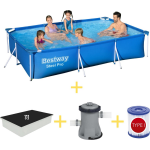 Bestway Zwembad - Steel Pro - 300 X 201 X 66 Cm - Inclusief Solarzeil, Filterpomp & Filter - Blauw