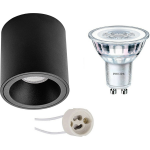 BES LED Opbouwspot Set - Pragmi Cliron Pro - Gu10 Fitting - Opbouw Rond - Mat - Verdiept - Ø90mm - Philips - Corepro 840 - Zwart