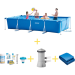 Intex Zwembad - Frame Pool - 450 X 220 X 84 Cm - Inclusief Ways Onderhoudspakket, Filterpomp & Grondzeil - Blauw