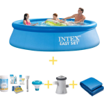 Intex Zwembad - Easy Set - 305 X 76 Cm - Inclusief Ways Onderhoudspakket, Filterpomp & Grondzeil - Blauw