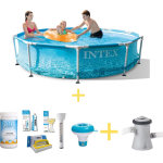 Intex Zwembad - Metal Frame - Strandzijde - 305 X 76 Cm - Inclusief Ways Onderhoudspakket & Filterpomp - Blauw