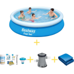 Bestway Zwembad - Fast Set - 366 X 76 Cm - Inclusief Ways Onderhoudspakket, Filterpomp & Grondzeil - Blauw