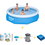Bestway Zwembad - Fast Set - 305 X 76 Cm - Inclusief Ways Onderhoudspakket, Filterpomp & Grondzeil - Blauw