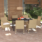 Vidaxl 7-delige Tuinset Met Kussens Poly Rattan - Beige