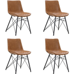 Bronx71 Industriële Eetkamerstoel Lauren Cognac Pu Leer - Eetkamerstoelen Set Van 4 - Bruin