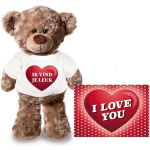 Knuffel Teddybeer Ik Vind Je Leuk Hartje 24 Cm Met Valentijnskaart A5 - Valentijn/ Romantisch Cadeau - Bruin