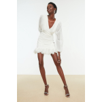 Trendyol - Mini-jurk met overslag voor en ballonmouwen van mesh in wit