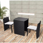 Vidaxl 3-delige Bistroset Met Kussens Poly Rattan - Zwart