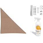 Sunfighters Compleet Pakket: Driehoek 4x5x5.4m Zand Met Rvs Bevestigingsset En Buitendoekreiniger - Beige