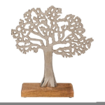 Out of the Blue Decoratie Levensboom Van Aluminium Op Houten Voet 27,5 Cm Zilver - Beeldjes - Silver