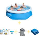 Bestway Zwembad - Fast Set - 244 X 66 Cm - Inclusief Ways Onderhoudspakket, Filterpomp & Grondzeil - Blauw