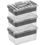 3x Kunststof Stapelbare Opbergbak Met Vakken 6 Liter 30 X 20 X 14 Cm - Opbergbox