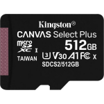 Kingston microSDXC Canvas Select Plus 512GB 100 MB/s + SD adapter - Zwart