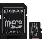 Kingston microSDXC Canvas Select Plus 64GB 100 MB/s + SD adapter - Zwart