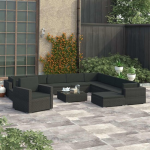 Vidaxl 12-delige Loungeset Met Kussens Poly Rattan - Zwart