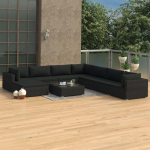 Vidaxl 9-delige Loungeset Met Kussens Poly Rattan - Zwart