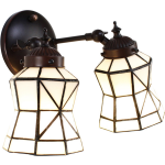 Clayre & Eef Lumilamp Wandlamp Tiffany 30*23*23 Cm E14/max 2*40w, Bruin Glas, Metaal Muurlamp Sfeerlamp Tiffany Lamp - Wit