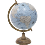 Clayre & Eef Wereldbol Decoratie 22*22*37 Cm, Beige Hout, Ijzer De Wereld Globe Aardbol Globe Aardbol - Blauw