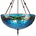 Clayre & Eef Lumilamp Hanglamp Tiffany Ø 61*190 Cm E27/max 3*60w, Groen, Geel Metaal, Glas Libelle Hanglamp Eettafel - Blauw