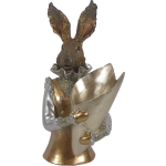 Clayre & Eef Decoratie Beeld Konijn 16*13*30 Cmkleurig Kunststof Decoratief Figuur Paashaas Woonaccessoires - Goud