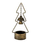 Clayre & Eef Kandelaar Kerstboom 10*8*24 Cm Koperkleurig Metaal Engel, Kerstboom Kaarsenstandaard Kaarsenhouder