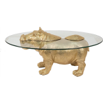 Clayre & Eef Bijzettafel Nijlpaard 80*50*37 Cmkleurig Kunststof, Glas Side Table Tafeltjekleurig Side Table - Goud