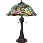 Clayre & Eef Tafellamp Met Tiffanykap Waterlelie ø 47x60 Cm -,, Roze, Multi Colour - Ijzer, Glas - Groen