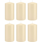 Trend Candles 6x Cremete Cilinderkaarsen/stompkaarsen 8 X 15 Cm 69 Branduren - Geurloze Kaarsen - Woondecoraties - Wit