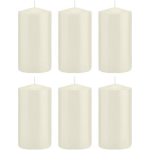 Trend Candles 6x Ivoorte Cilinderkaarsen/stompkaarsen 8 X 15 Cm 69 Branduren - Geurloze Kaarsen - Woondecoraties - Wit