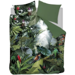 Snoozing Tropical Birds Flanel Dekbedovertrek - 2-persoons (200x200/220 Cm + 2 Slopen) - Flanel - - Groen