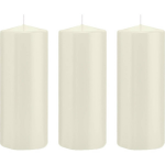 Trend Candles 3x Ivoorte Cilinderkaarsen/stompkaarsen 8 X 20 Cm 119 Branduren - Geurloze Kaarsen - Woondecoraties - Wit