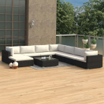 Vidaxl 9-delige Loungeset Met Kussens Poly Rattan - Zwart