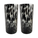 Bellatio Design Set Van 2x Stuks Modieuze Bloemen Cylinder Vaas/vazen Van Glas 30 X 14 Cm Fantasy - Vazen - Zwart