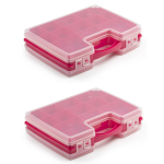 Forte Plastics 2x Stuks Opbergkoffertje/opbergdoos/sorteerboxen 22-vaks Kunststof 28 X 21 X 6 Cm - Opbergbox - Roze