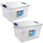 Hega Hogar 2x Opbergboxen/opbergdozen Met Deksel 16 En 25 Liter Kunststof Transparant/ - Opbergbox - Blauw