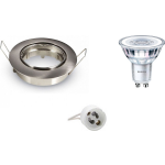 BES LED Led Spot Set - Aigi - Gu10 Fitting - Inbouw Rond - Mat Chroom - Kantelbaar Ø82mm - Philips - Corepro 827 36d - 5w - Warm