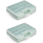 Forte Plastics 2x Stuks Opbergkoffertje/opbergdoos/sorteerboxen 22-vaks Kunststof Mint 28 X 21 X 6 Cm - Opbergbox - Groen