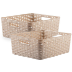 Forte Plastics 2x Stuks Rotan Gevlochten Opbergmand/opbergbox Kunststof - Taupe - 28 X 36 X 13.5 Cm - Opbergbox