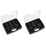 Forte Plastics 2x Stuks Opbergkoffertje/opbergdoos/sorteerboxen 13-vaks Kunststof 27 X 20 X 3 Cm - Opbergbox - Zwart