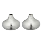 Set Van 2x Stuks Ronde Bol Bloemenvaas Zilver Van Keramiek 13 X 16 Cm - Vazen - Silver