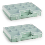 Forte Plastics 2x Stuks Opbergkoffertje/opbergdoos/sorteerboxen 13-vaks Kunststof Mint 27 X 20 X 3 Cm - Opbergbox - Groen