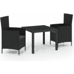 Vidaxl 3-delige Tuinset Met Kussens Poly Rattan - Negro