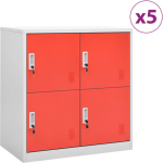 Vidaxl Lockerkasten 5 St 90x45x92,5 Cm Staal Licht En Rood - Grijs